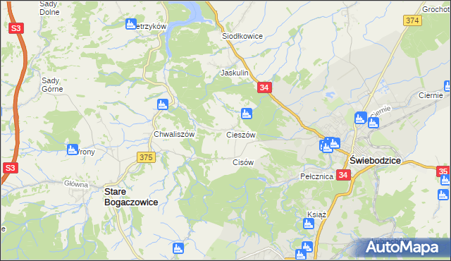 mapa Cieszów gmina Stare Bogaczowice, Cieszów gmina Stare Bogaczowice na mapie Targeo