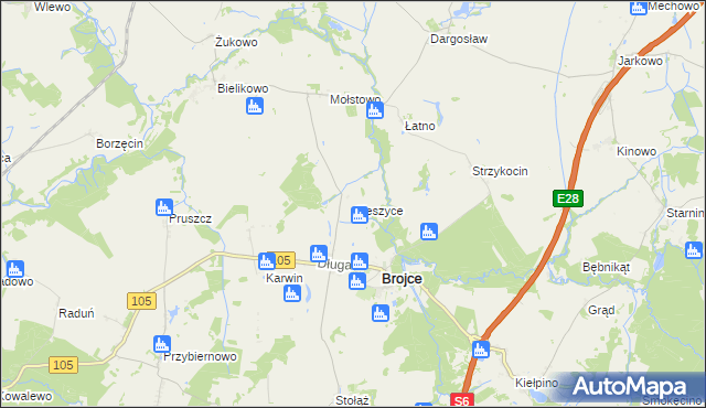 mapa Cieszyce gmina Brojce, Cieszyce gmina Brojce na mapie Targeo