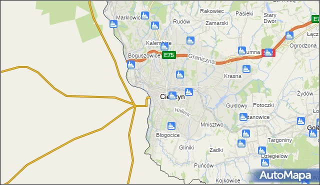 mapa Cieszyna, Cieszyn na mapie Targeo