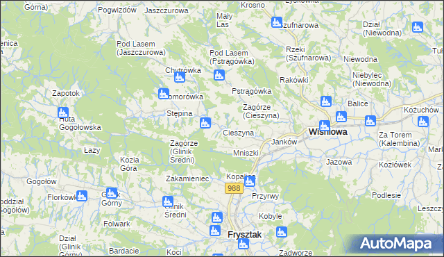 mapa Cieszyna, Cieszyna na mapie Targeo