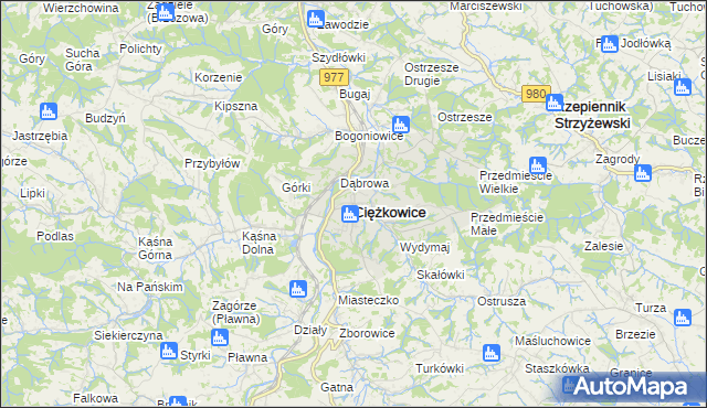 mapa Ciężkowice powiat tarnowski, Ciężkowice powiat tarnowski na mapie Targeo