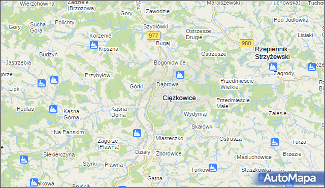 mapa Ciężkowice powiat tarnowski, Ciężkowice powiat tarnowski na mapie Targeo