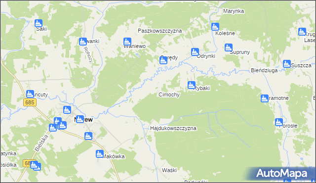 mapa Cimochy gmina Narew, Cimochy gmina Narew na mapie Targeo