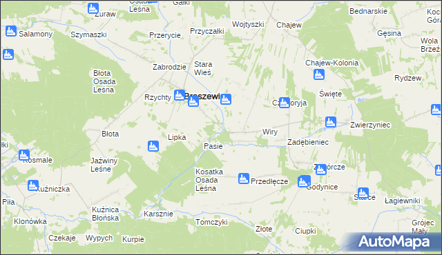 mapa Ciołki gmina Brąszewice, Ciołki gmina Brąszewice na mapie Targeo