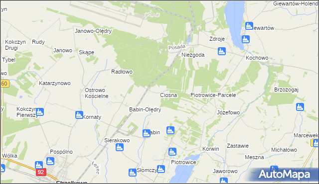 mapa Ciosna gmina Strzałkowo, Ciosna gmina Strzałkowo na mapie Targeo