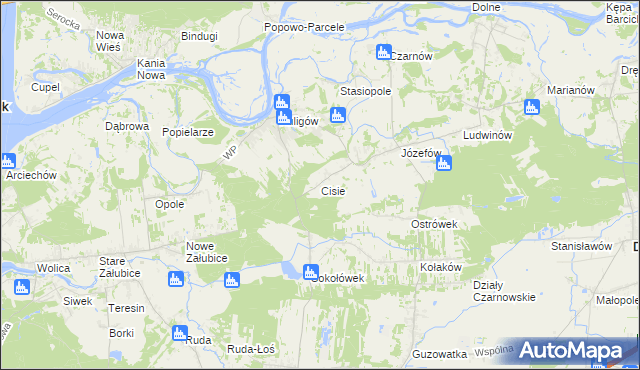 mapa Cisie gmina Dąbrówka, Cisie gmina Dąbrówka na mapie Targeo