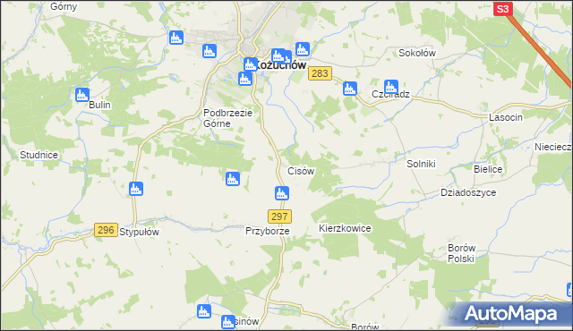 mapa Cisów gmina Kożuchów, Cisów gmina Kożuchów na mapie Targeo