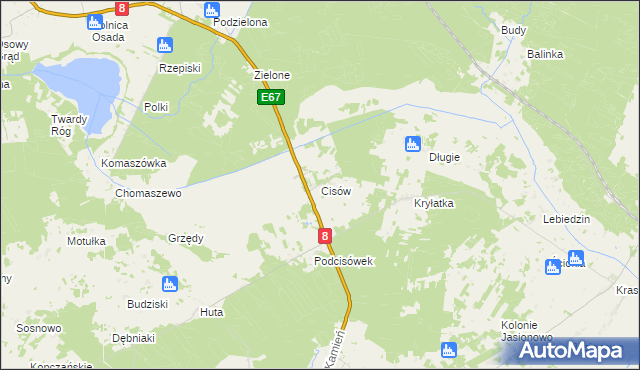 mapa Cisów gmina Sztabin, Cisów gmina Sztabin na mapie Targeo