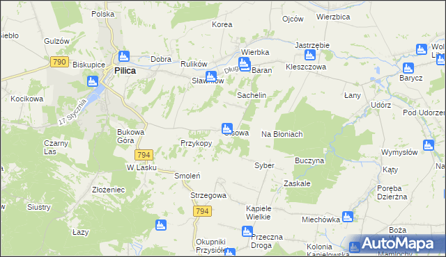 mapa Cisowa gmina Pilica, Cisowa gmina Pilica na mapie Targeo