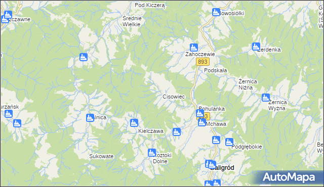 mapa Cisowiec gmina Baligród, Cisowiec gmina Baligród na mapie Targeo