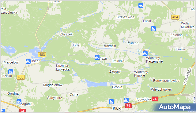 mapa Cisza gmina Kluki, Cisza gmina Kluki na mapie Targeo