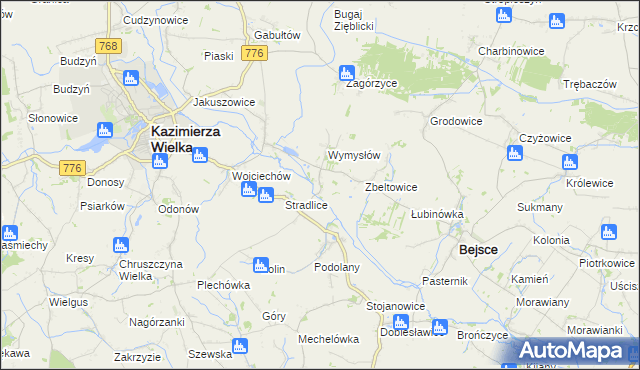 mapa Cło gmina Kazimierza Wielka, Cło gmina Kazimierza Wielka na mapie Targeo