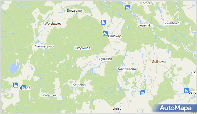 mapa Cybulino gmina Barwice, Cybulino gmina Barwice na mapie Targeo