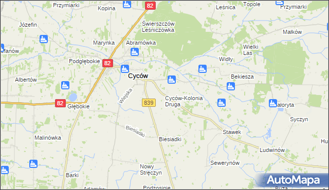 mapa Cyców-Kolonia Druga, Cyców-Kolonia Druga na mapie Targeo