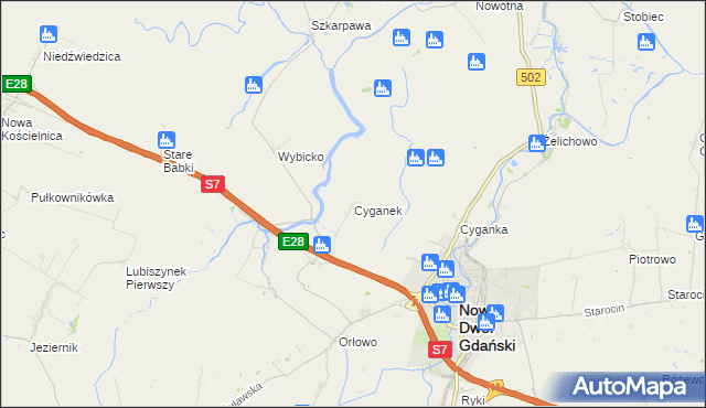 mapa Cyganek, Cyganek na mapie Targeo