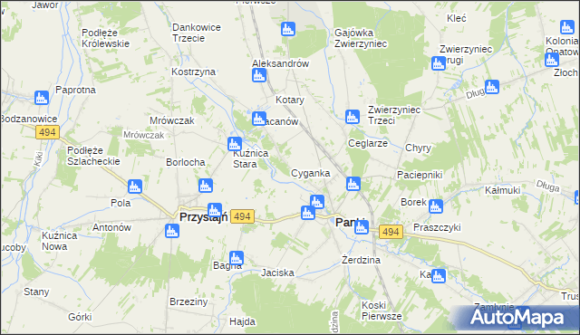 mapa Cyganka gmina Panki, Cyganka gmina Panki na mapie Targeo