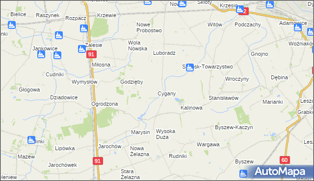 mapa Cygany gmina Krośniewice, Cygany gmina Krośniewice na mapie Targeo