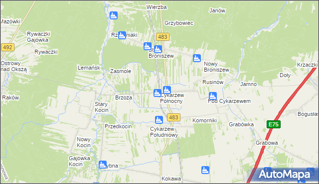 mapa Cykarzew Północny, Cykarzew Północny na mapie Targeo