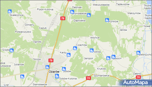 mapa Czachów gmina Ożarów, Czachów gmina Ożarów na mapie Targeo