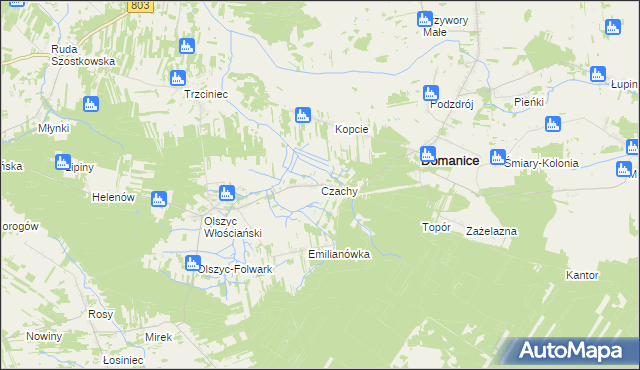 mapa Czachy gmina Domanice, Czachy gmina Domanice na mapie Targeo