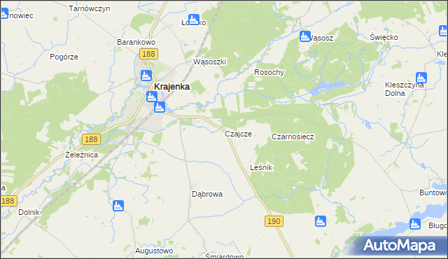 mapa Czajcze gmina Krajenka, Czajcze gmina Krajenka na mapie Targeo