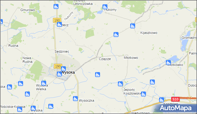 mapa Czajcze gmina Wysoka, Czajcze gmina Wysoka na mapie Targeo