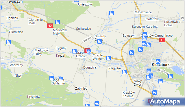 mapa Czaple Wolne, Czaple Wolne na mapie Targeo