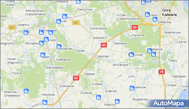 mapa Czaplinek gmina Góra Kalwaria, Czaplinek gmina Góra Kalwaria na mapie Targeo