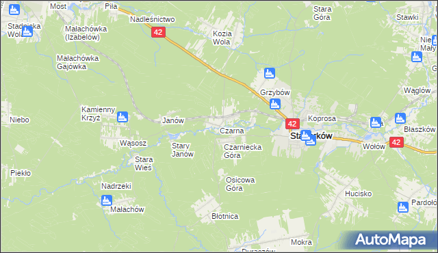 mapa Czarna gmina Stąporków, Czarna gmina Stąporków na mapie Targeo