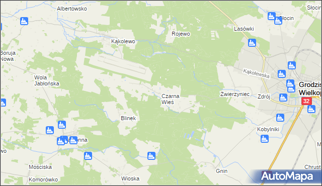 mapa Czarna Wieś gmina Grodzisk Wielkopolski, Czarna Wieś gmina Grodzisk Wielkopolski na mapie Targeo