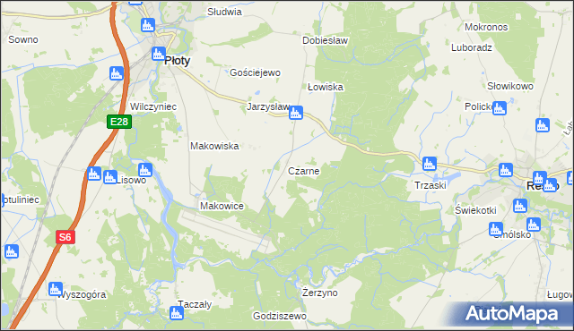 mapa Czarne gmina Płoty, Czarne gmina Płoty na mapie Targeo