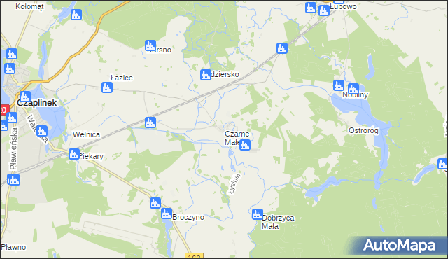 mapa Czarne Małe gmina Czaplinek, Czarne Małe gmina Czaplinek na mapie Targeo