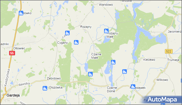 mapa Czarne Małe gmina Gardeja, Czarne Małe gmina Gardeja na mapie Targeo