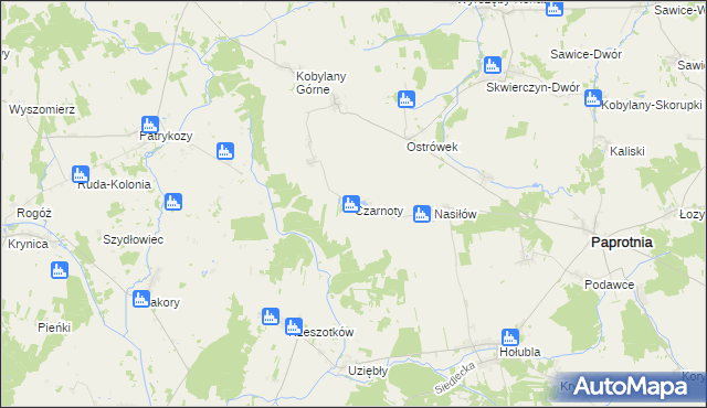 mapa Czarnoty gmina Paprotnia, Czarnoty gmina Paprotnia na mapie Targeo