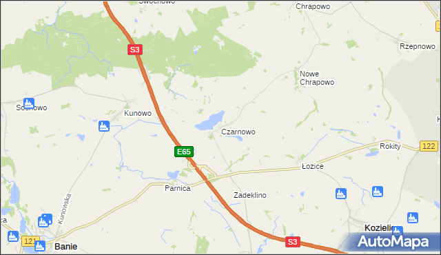 mapa Czarnowo gmina Kozielice, Czarnowo gmina Kozielice na mapie Targeo