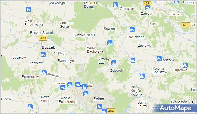 mapa Czarny Las gmina Buczek, Czarny Las gmina Buczek na mapie Targeo