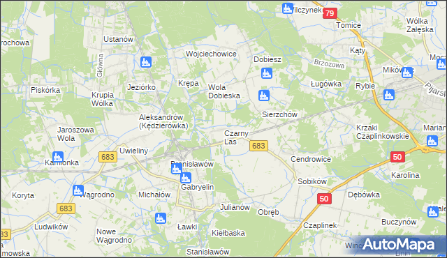 mapa Czarny Las gmina Góra Kalwaria, Czarny Las gmina Góra Kalwaria na mapie Targeo