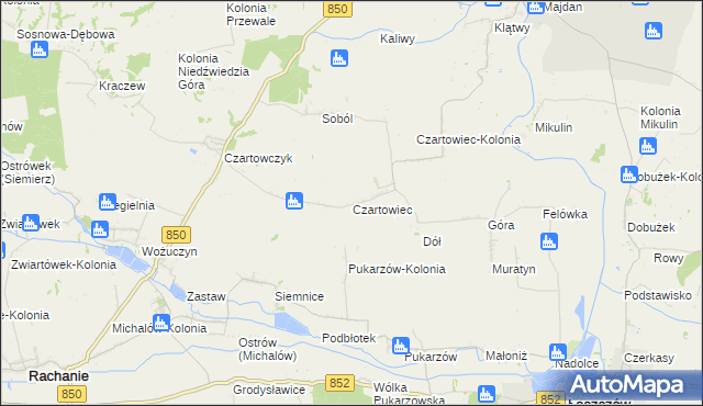 mapa Czartowiec gmina Tyszowce, Czartowiec gmina Tyszowce na mapie Targeo