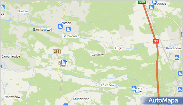 mapa Czasław gmina Otyń, Czasław gmina Otyń na mapie Targeo