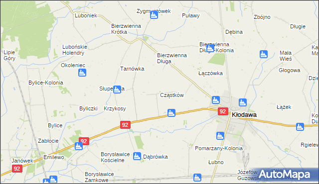 mapa Cząstków gmina Kłodawa, Cząstków gmina Kłodawa na mapie Targeo