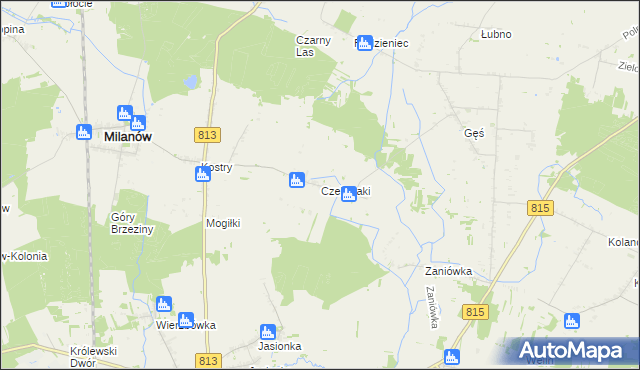 mapa Czeberaki gmina Milanów, Czeberaki gmina Milanów na mapie Targeo