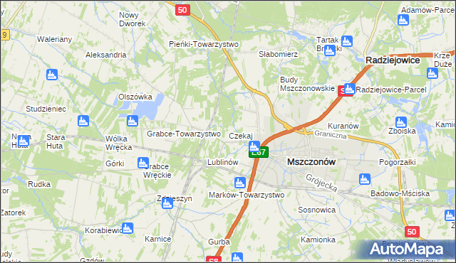 mapa Czekaj gmina Mszczonów, Czekaj gmina Mszczonów na mapie Targeo