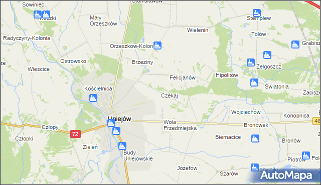 mapa Czekaj gmina Uniejów, Czekaj gmina Uniejów na mapie Targeo