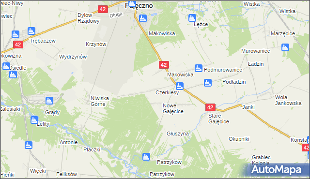 mapa Czerkiesy gmina Pajęczno, Czerkiesy gmina Pajęczno na mapie Targeo