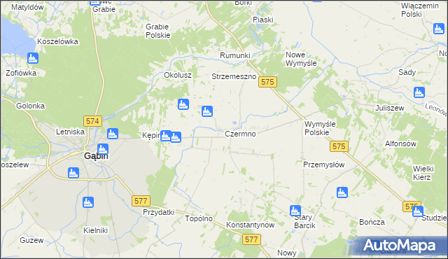 mapa Czermno gmina Gąbin, Czermno gmina Gąbin na mapie Targeo