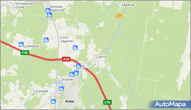 mapa Czerna gmina Iłowa, Czerna gmina Iłowa na mapie Targeo