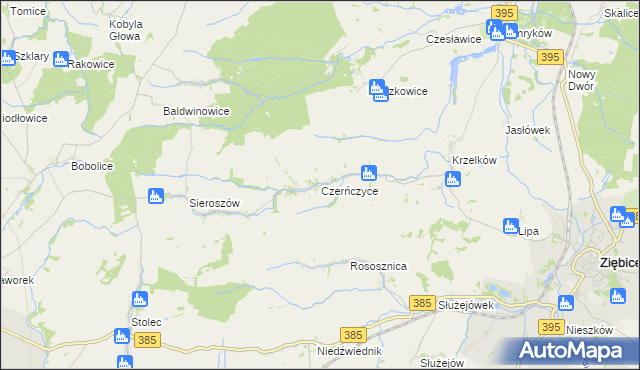 mapa Czerńczyce gmina Ziębice, Czerńczyce gmina Ziębice na mapie Targeo