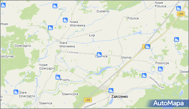 mapa Czernice gmina Zakrzewo, Czernice gmina Zakrzewo na mapie Targeo