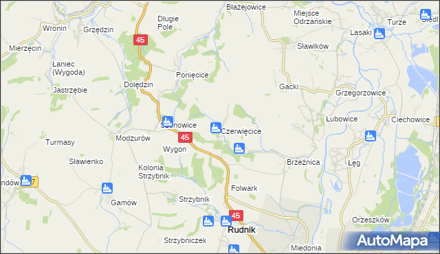 mapa Czerwięcice, Czerwięcice na mapie Targeo