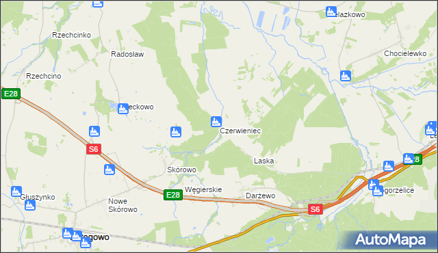 mapa Czerwieniec gmina Potęgowo, Czerwieniec gmina Potęgowo na mapie Targeo